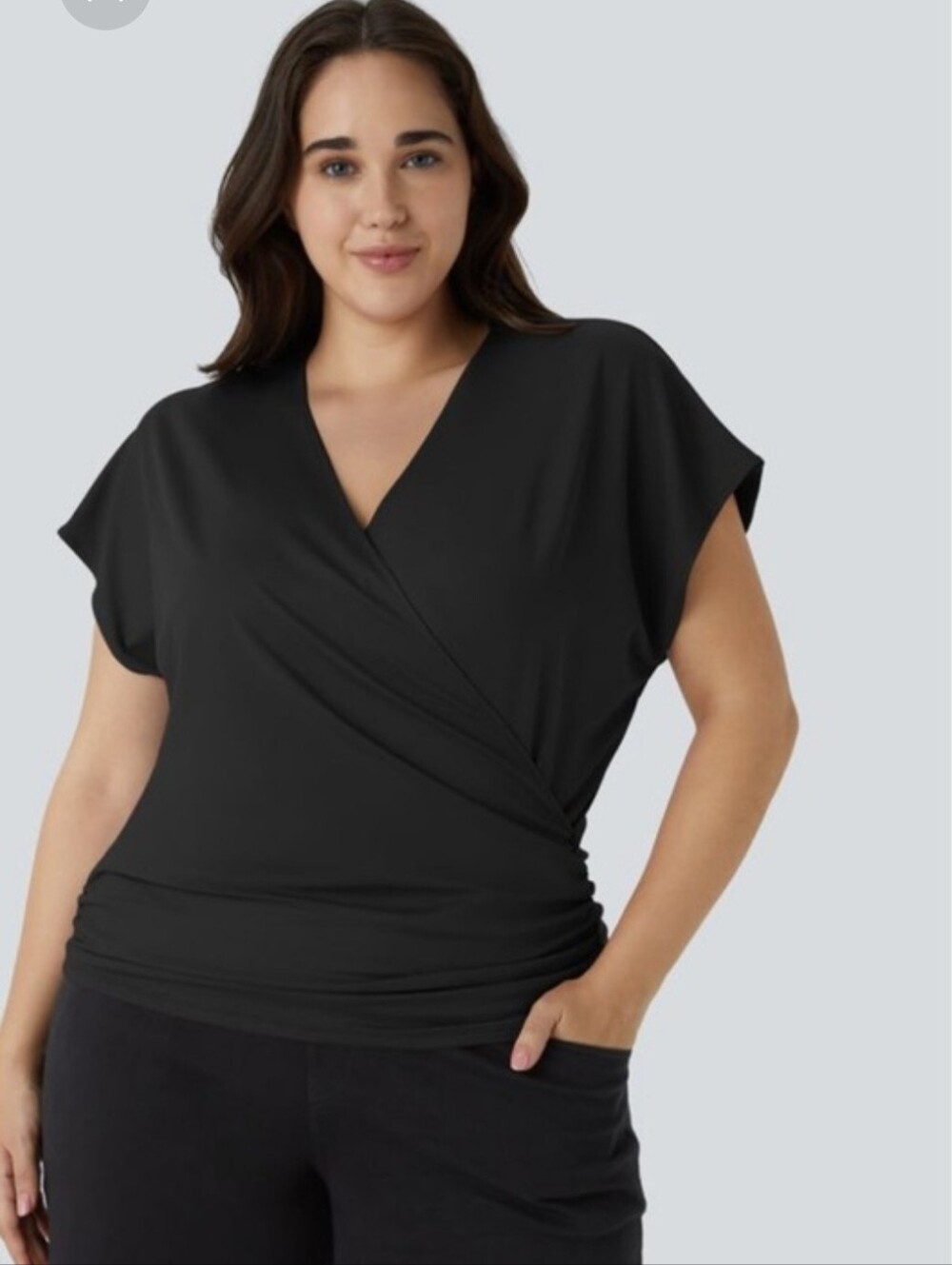 HALARA Black Wrap V-Neck Dolman Sleeve Top 2X